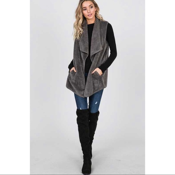 Jackets & Blazers - Soft Charcoal Open Faux Fur Vest